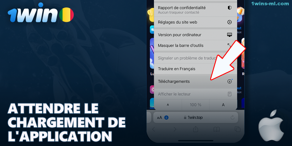 Attendez que le téléchargement de l'application 1Win sur votre iPhone soit terminé.