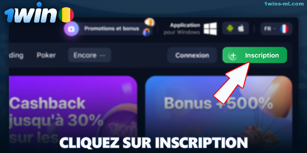 cliquez sur le bouton pour vous inscrire sur 1Win