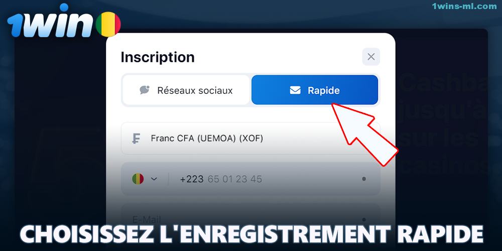 Choisissez une méthode d'enregistrement rapide sur 1Win