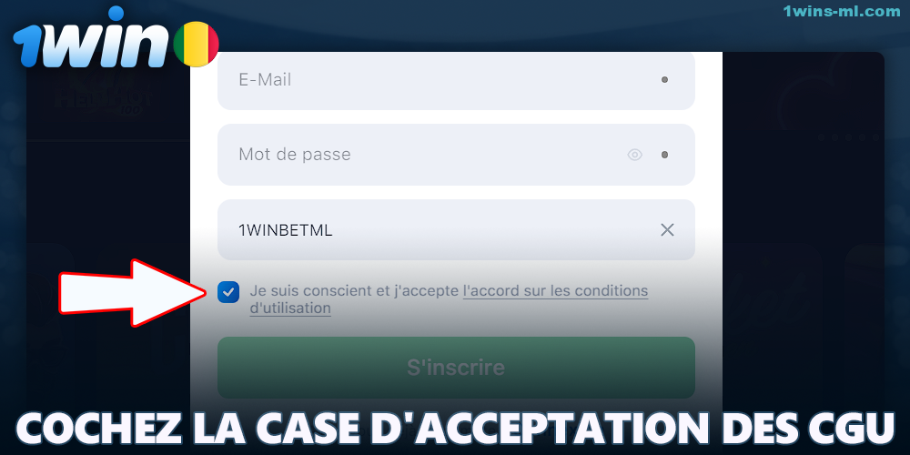 Accepter les termes et conditions lors de l'enregistrement sur 1Win