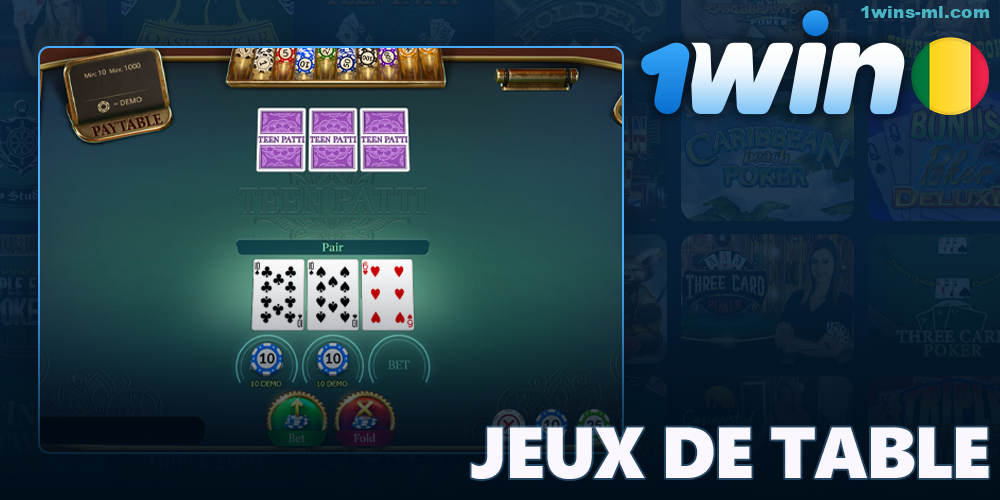 Jouer aux jeux de table au casino en ligne 1Win au Mali