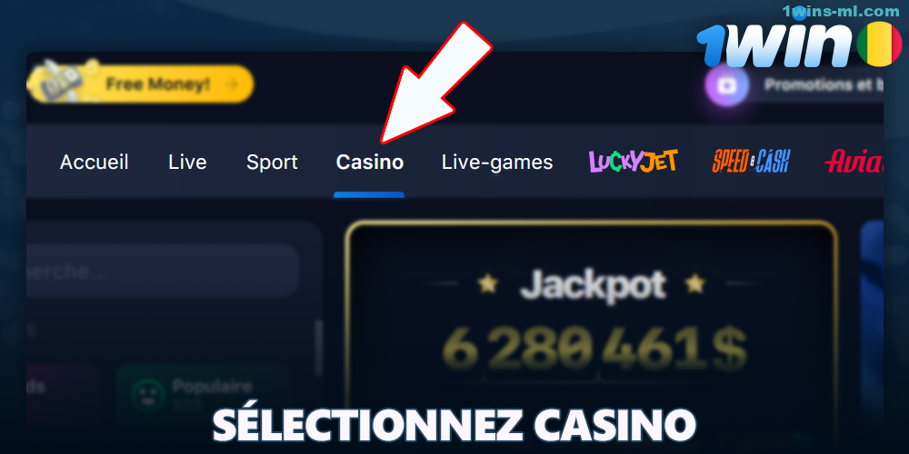Aller dans la section du casino en ligne 1Win