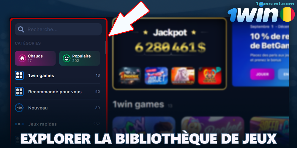 Sélectionnez une catégorie de jeux sur le casino en ligne 1Win