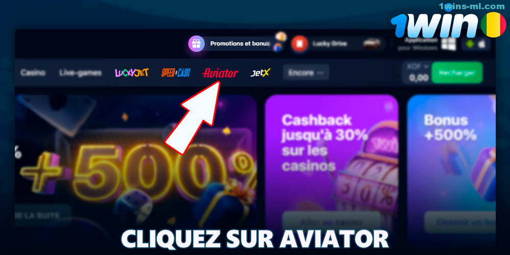 Cliquez sur le bouton Aviator dans le menu supérieur de 1Win