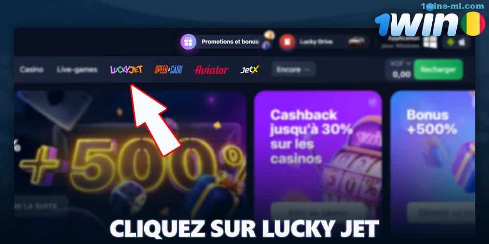 Cliquez sur le bouton Lucky Jet dans le menu supérieur de 1Win
