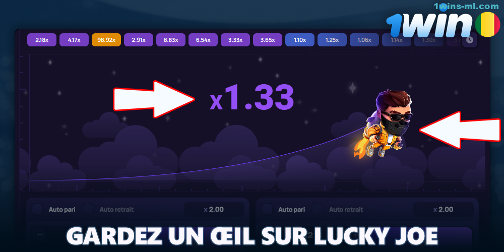 Regardez Joe dans le jeu Lucky Jet sur 1Win