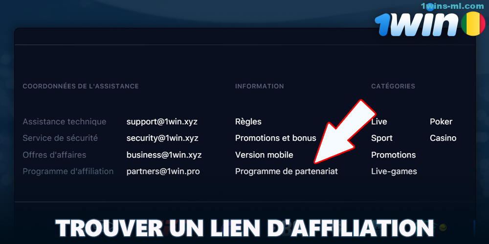 Retrouvez le lien vers le programme d'affiliation 1Win
