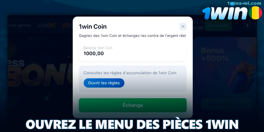Ouvrez le menu des pièces 1win